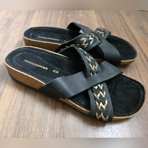 Denver Hayes Black and Gold Ladies Sandals